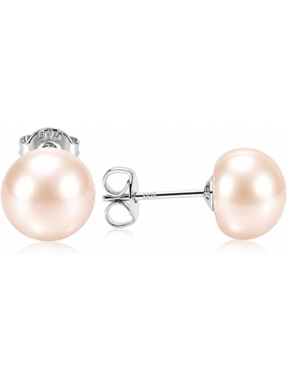 Stunning 9-10mm Pink Gold Pearl Stud Earrings in 925 Sterling Silver - Elegant